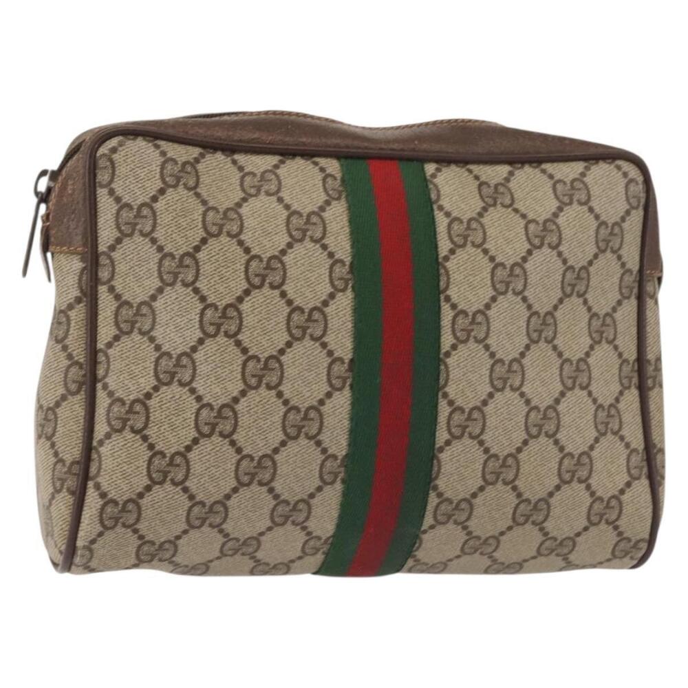 GUCCI GG Supreme Web Sherry Line Clutch Bag PVC Beige 156 01 012 Auth th6330 - Picture 1 of 16